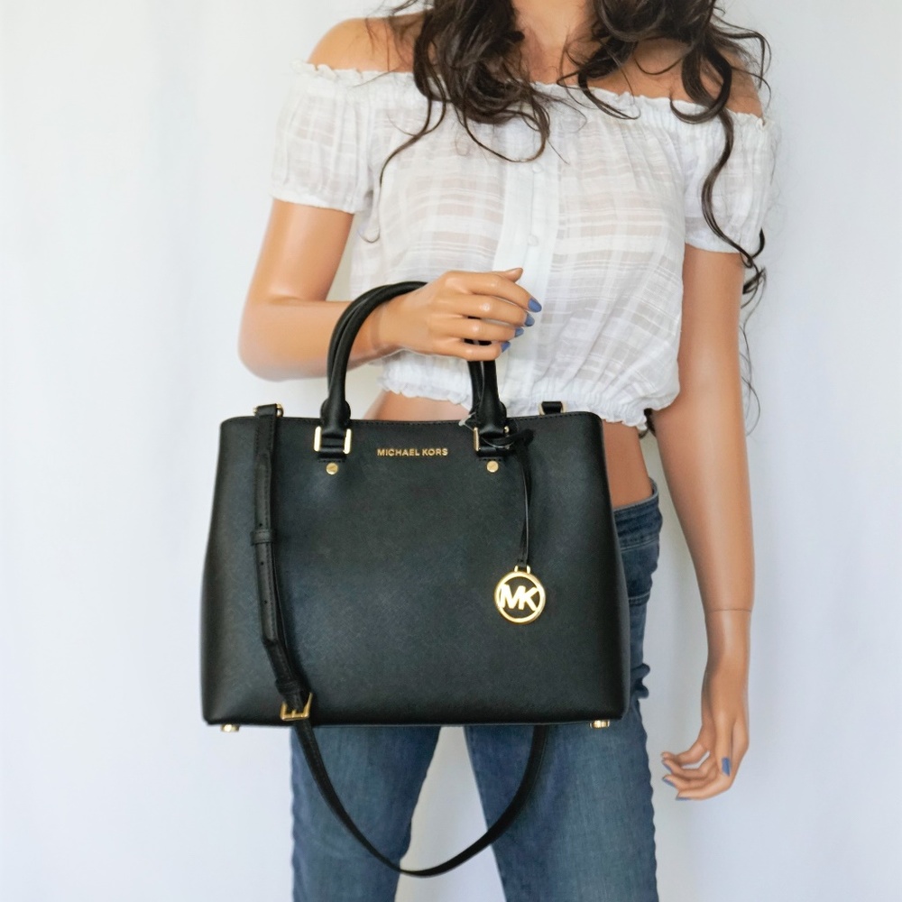 Michael Kors Savannah L Satchel Leather Bag Black